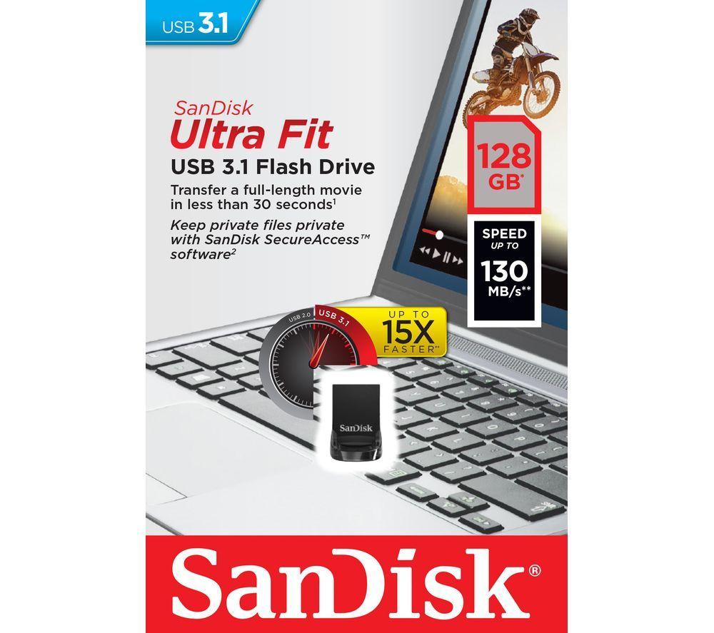 SANDISK Ultra Fit USB 3.1 Speicherstick – 128 GB, Schwarz