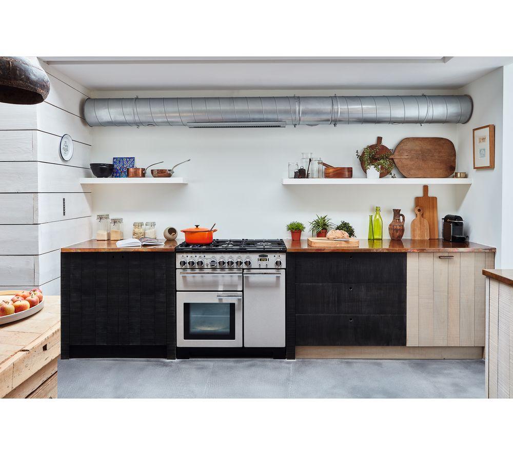 Cocina de pie RANGEMASTER Professional Deluxe 90 de doble combustible - Acero inoxidable