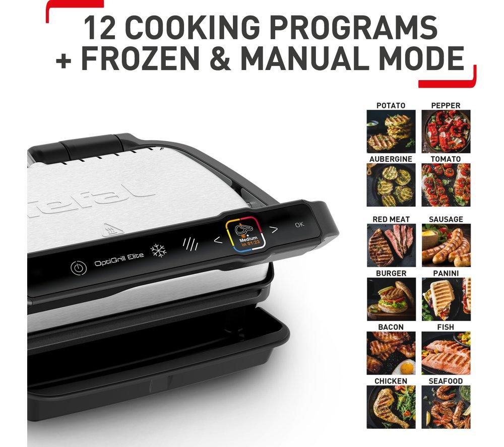 TEFAL Optigrill Elite GC750D40 Smart Health Grill - Silver & Black