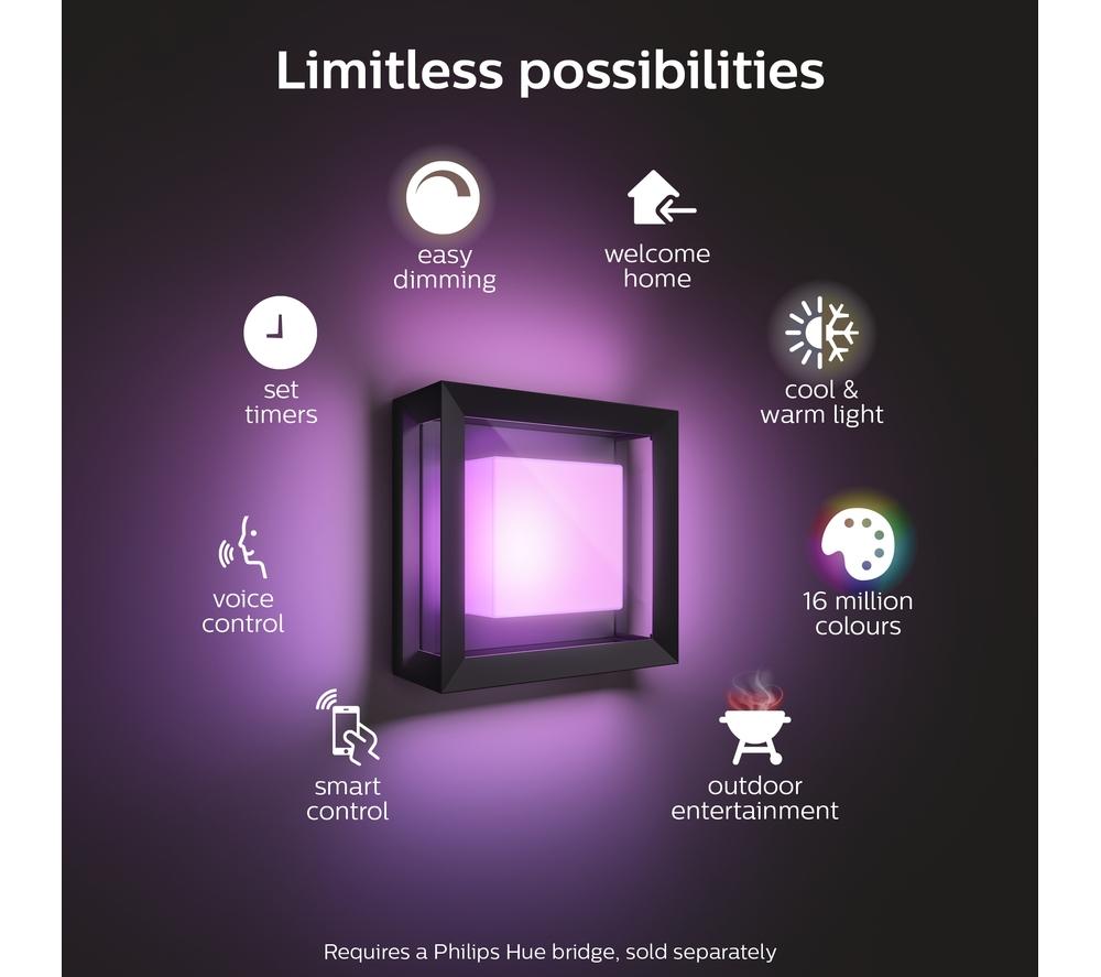 PHILIPS HUE Econic White & Colour Ambiance Smart Outdoor LED Wall Light - Black