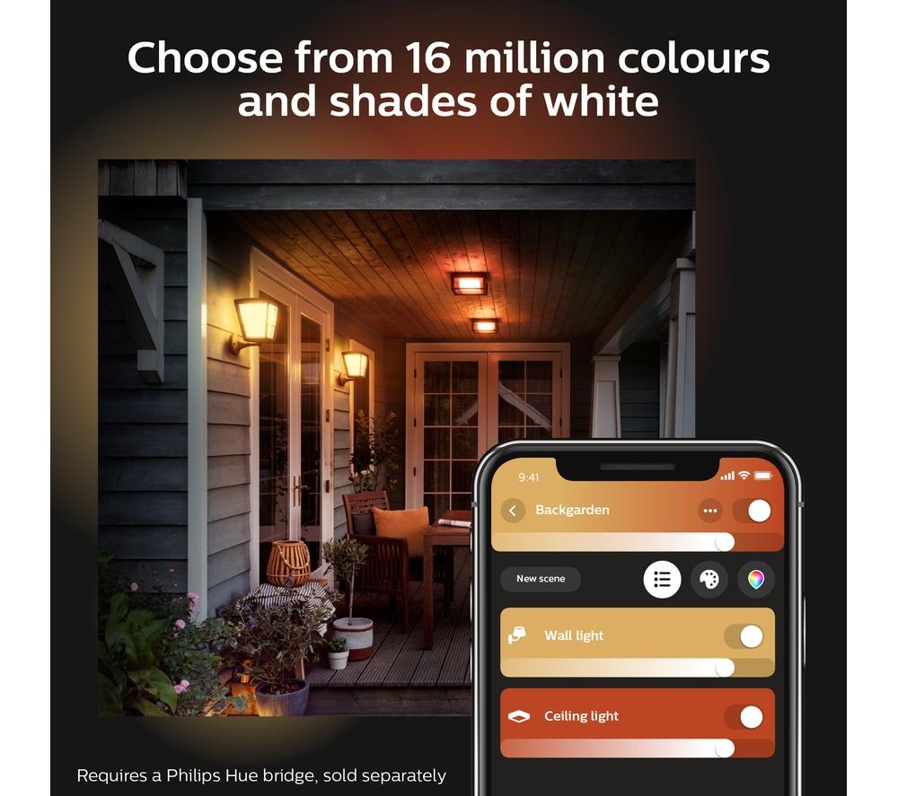 PHILIPS HUE Econic White & Colour Ambiance Smart Outdoor LED Wall Light - Black