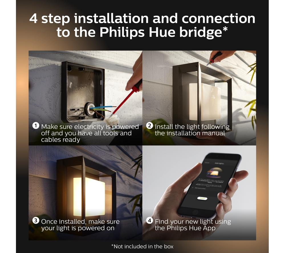 PHILIPS HUE Econic White & Colour Ambiance Smart Outdoor LED Wall Light - Black