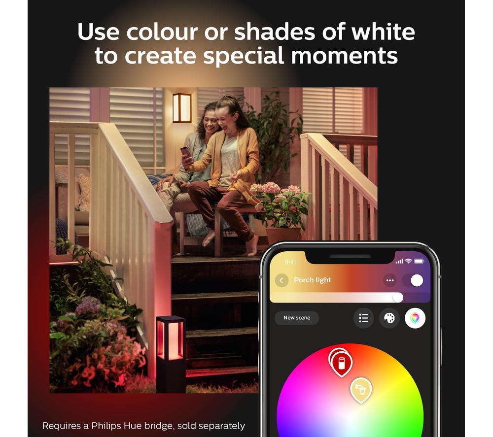 PHILIPS HUE Econic White & Colour Ambiance Smart Outdoor LED Wall Light - Black