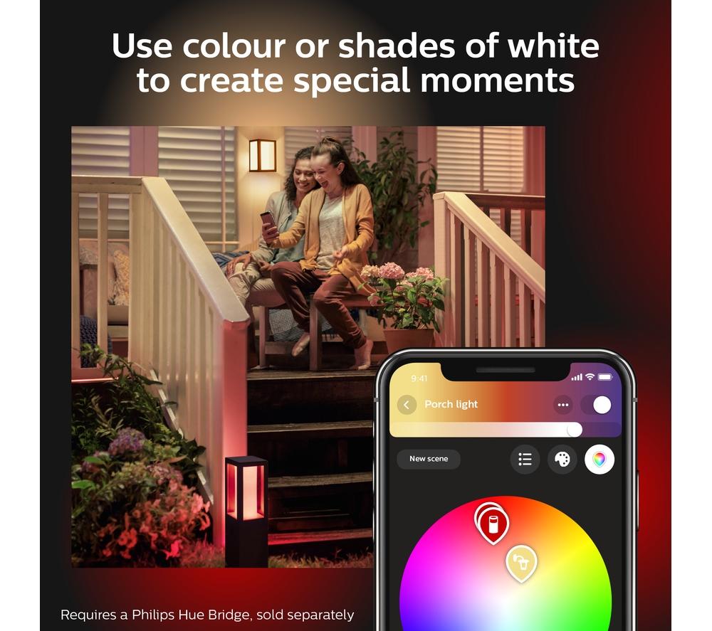 PHILIPS HUE Impress White & Colour Ambiance Smart Outdoor LED Wall Light - Black, Large