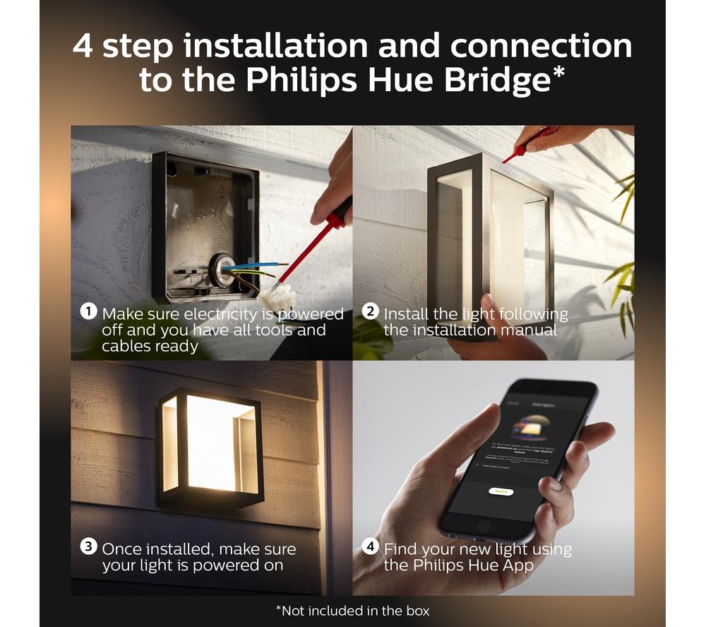 PHILIPS HUE Impress White & Colour Ambiance Smart Outdoor LED Wall Light - Black, Large
