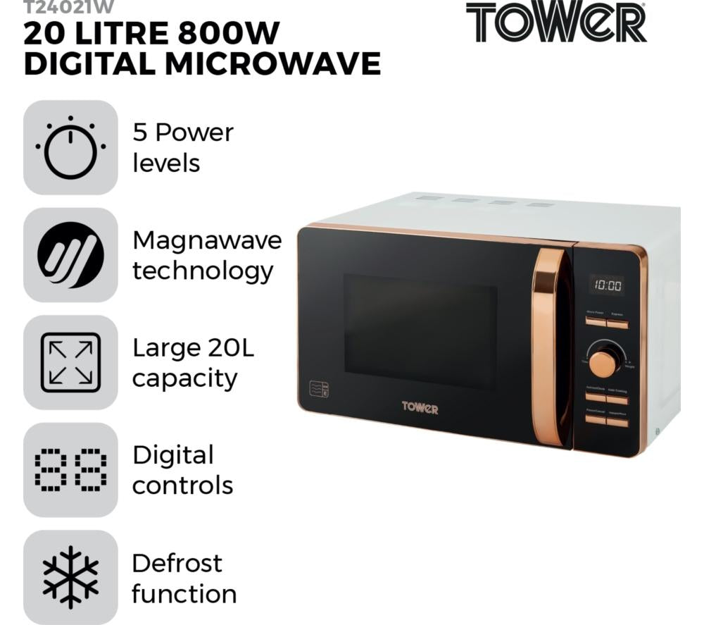 TOWER T24021W Solo Microwave - White & Rose Gold