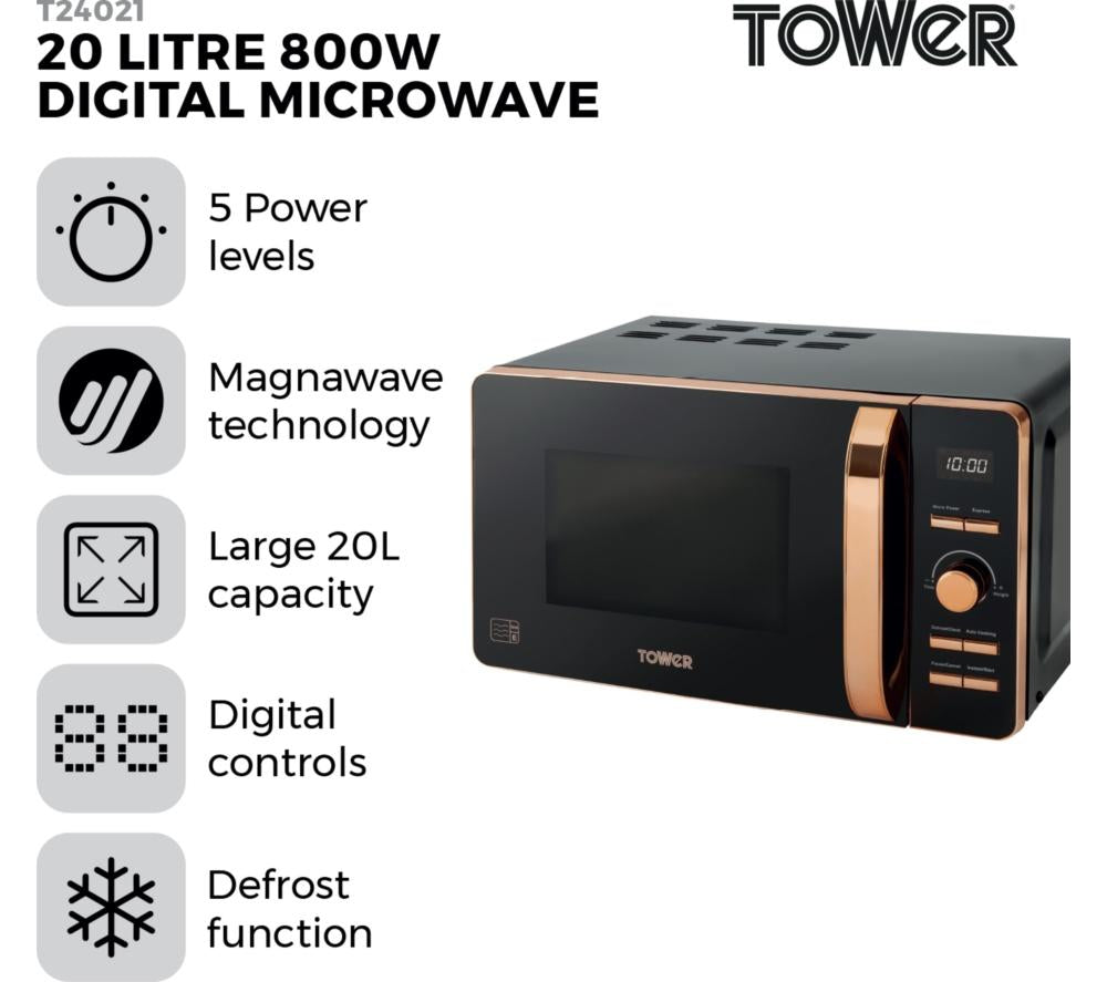 Microondas individual TOWER T24021 - Negro y oro rosa