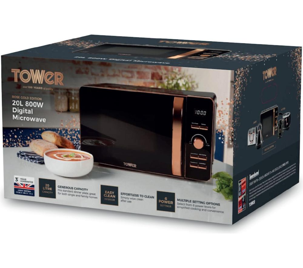 Microondas individual TOWER T24021 - Negro y oro rosa