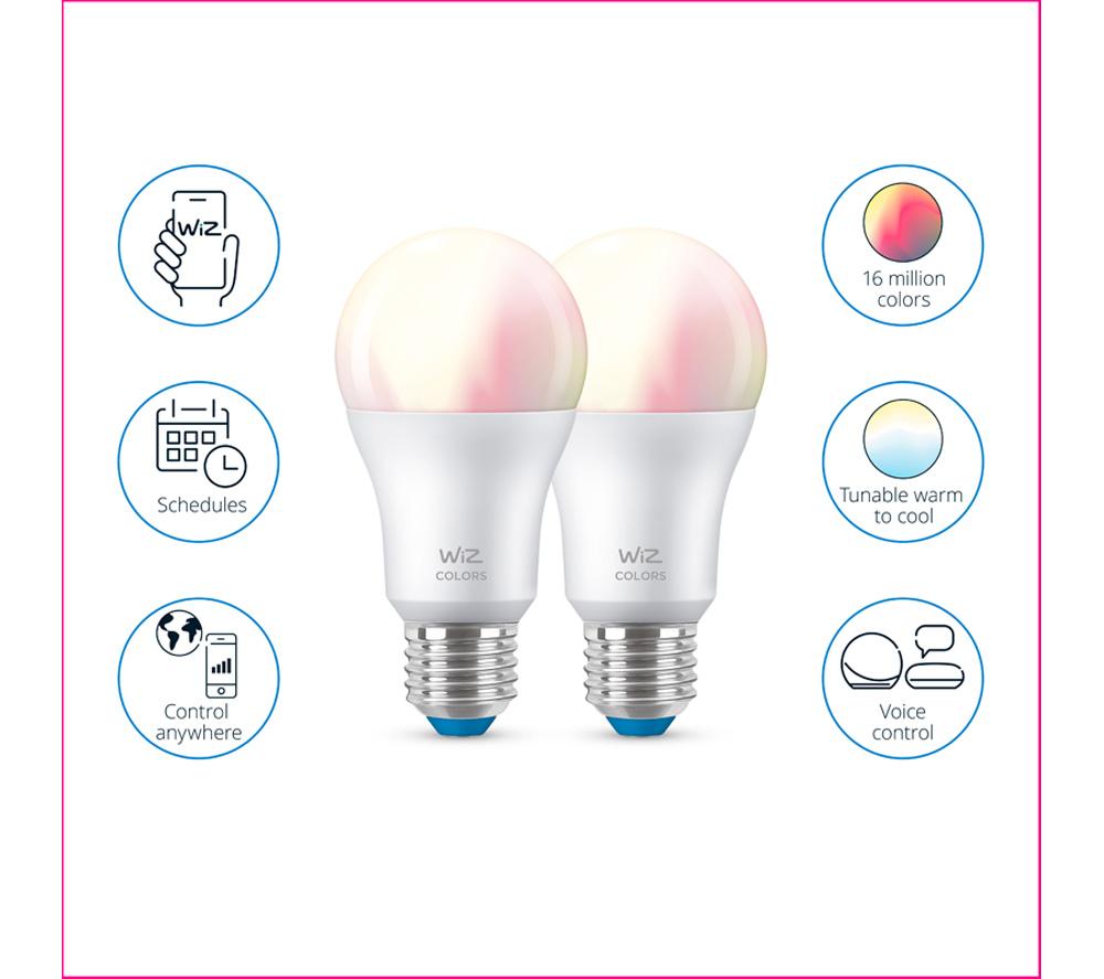 WIZ White & Colour Ambiance Smart LED Candle Bulb - A60, E27, Twin Pack