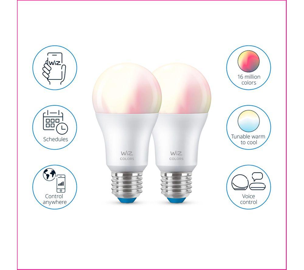 WIZ White & Colour Ambiance Smart LED Candle Bulb - A60, E27, Twin Pack