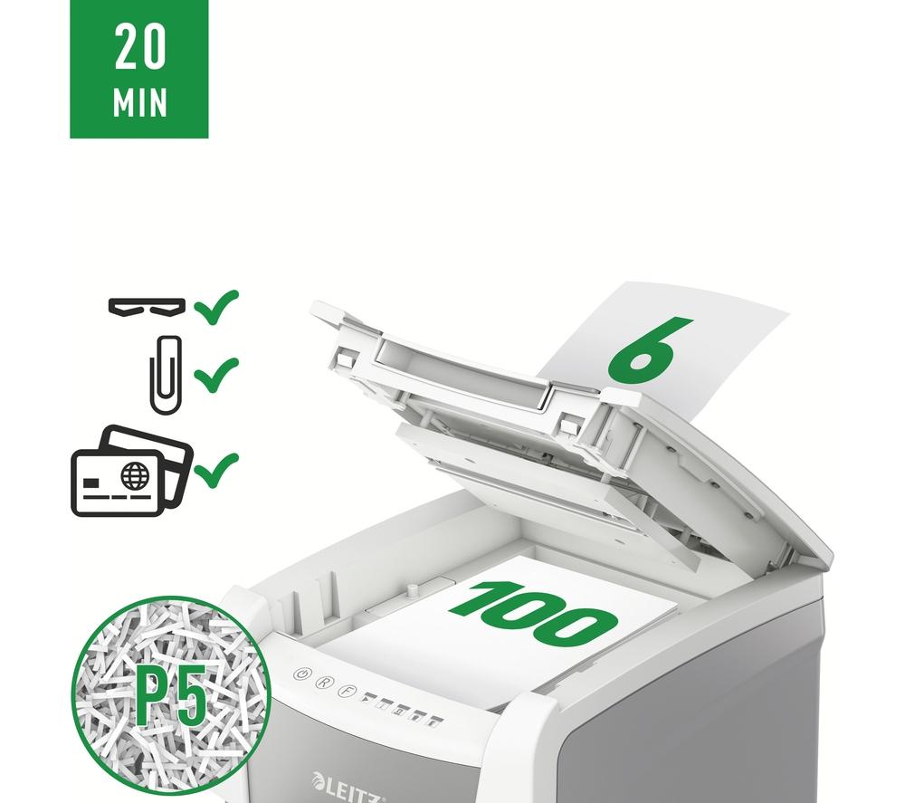 LEITZ IQ AutoFeed Small Office 100 P5 Micro Cut Paper Shredder