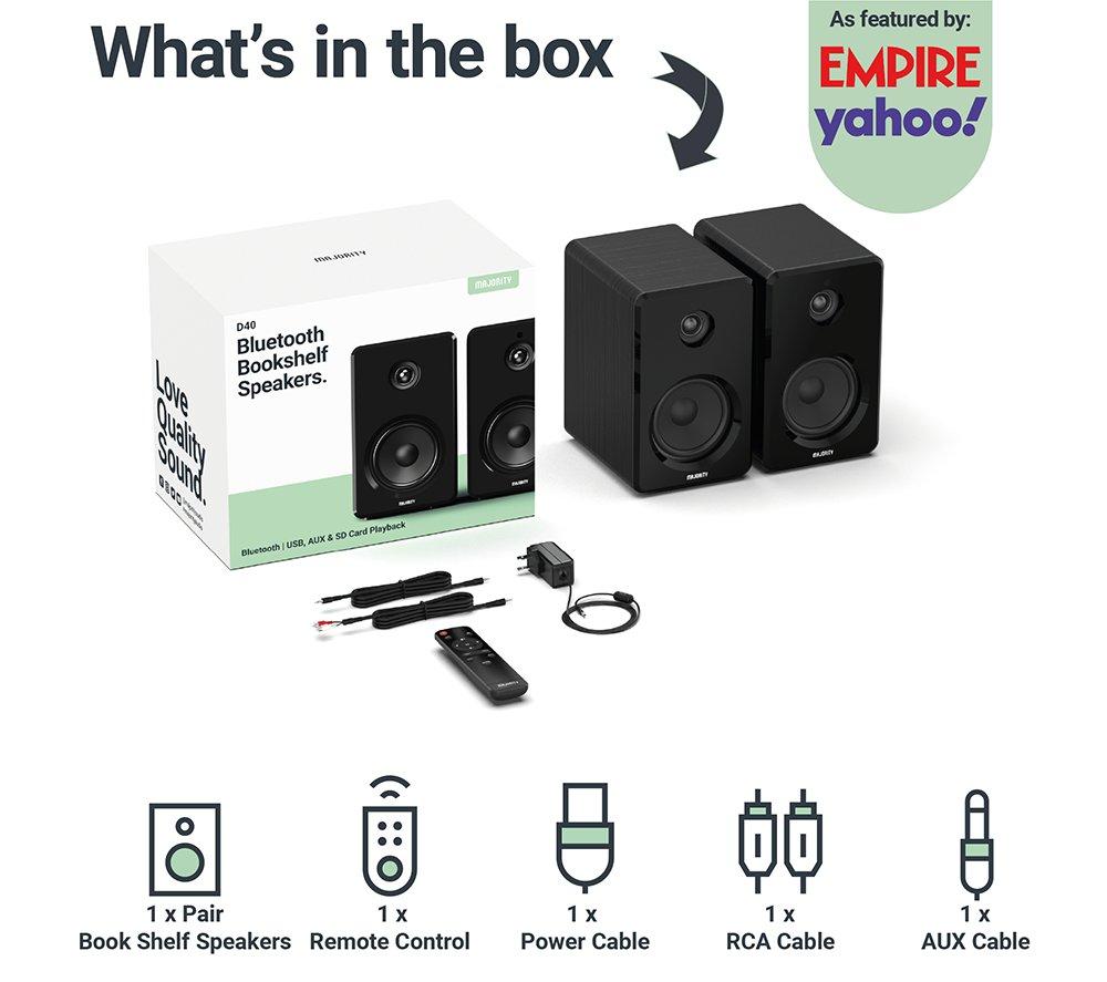 MAJORITY D40 Bluetooth Bookshelf Speakers - Black