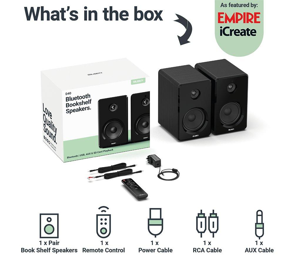MAJORITY D40 Bluetooth Bookshelf Speakers - Black