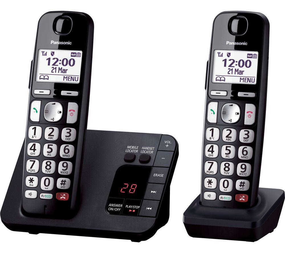 PANASONIC KX-TGE822EB Cordless Phone - Twin Handsets, Black