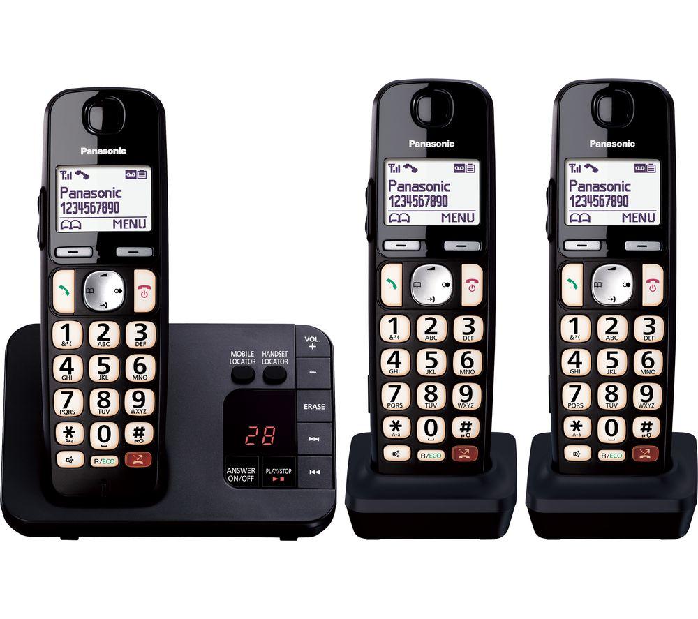 PANASONIC KX-TGE823EB Cordless Phone - Triple Handsets, Black