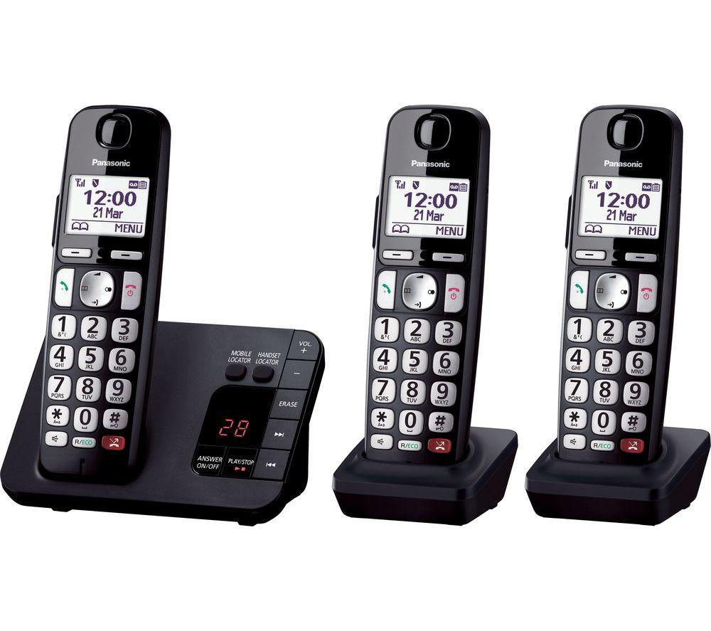 PANASONIC KX-TGE823EB Cordless Phone - Triple Handsets, Black
