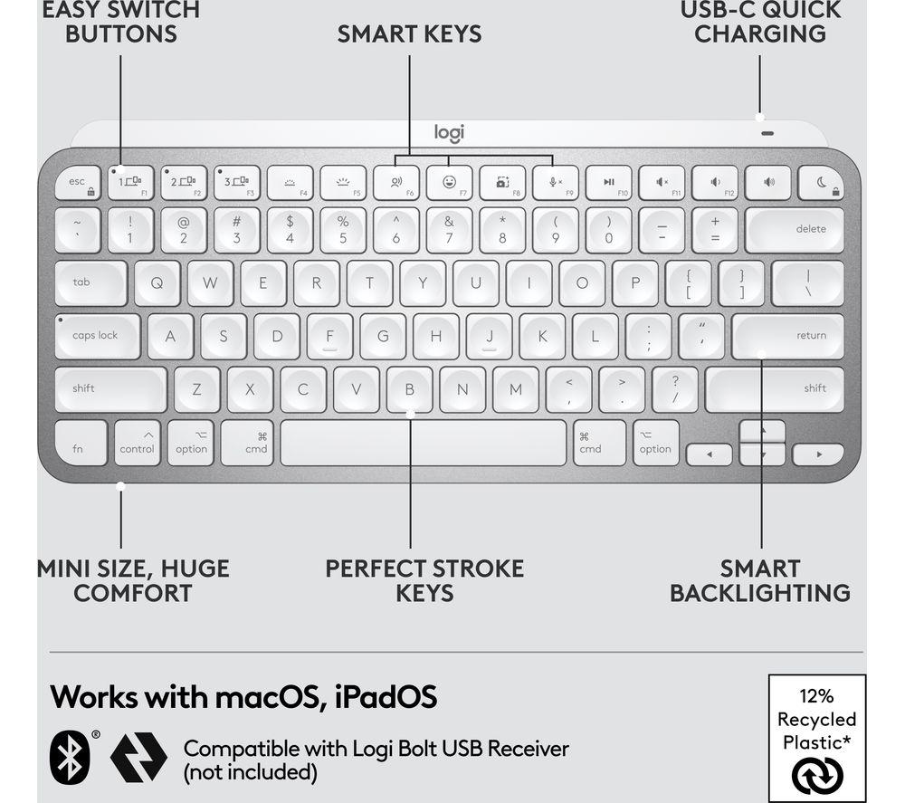 Teclado inalámbrico Logitech MX Keys Mini para Mac - Gris pálido