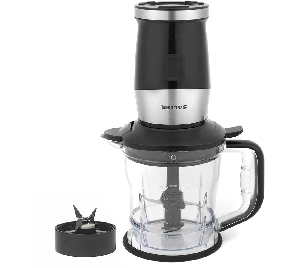 SALTER Batidora y Picadora Mini 2 en 1 EK5029 - Negra y Plateada