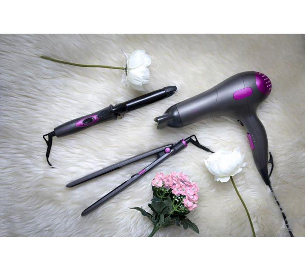 CARMEN Neon C81128 Hair Dryer, Straightener & Curling Tong Set - Grey, Purple & Black