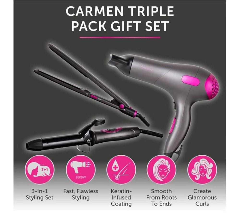 CARMEN Neon C81128 Hair Dryer, Straightener & Curling Tong Set - Grey, Purple & Black
