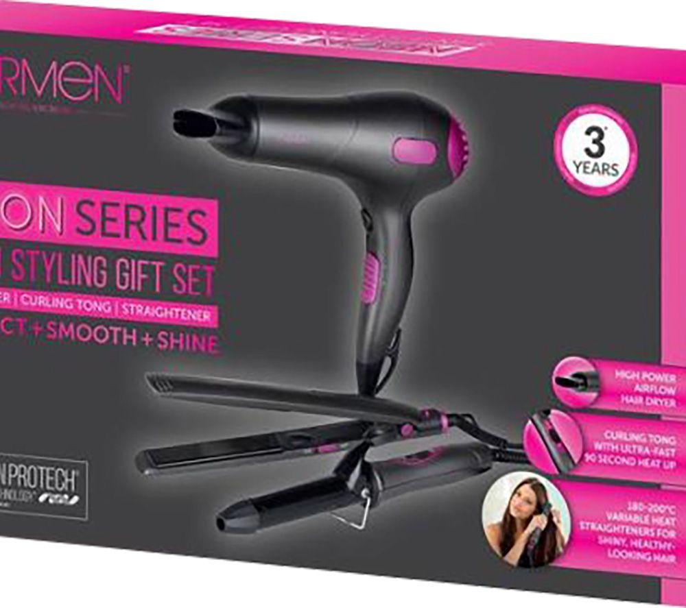 CARMEN Neon C81128 Hair Dryer, Straightener & Curling Tong Set - Grey, Purple & Black