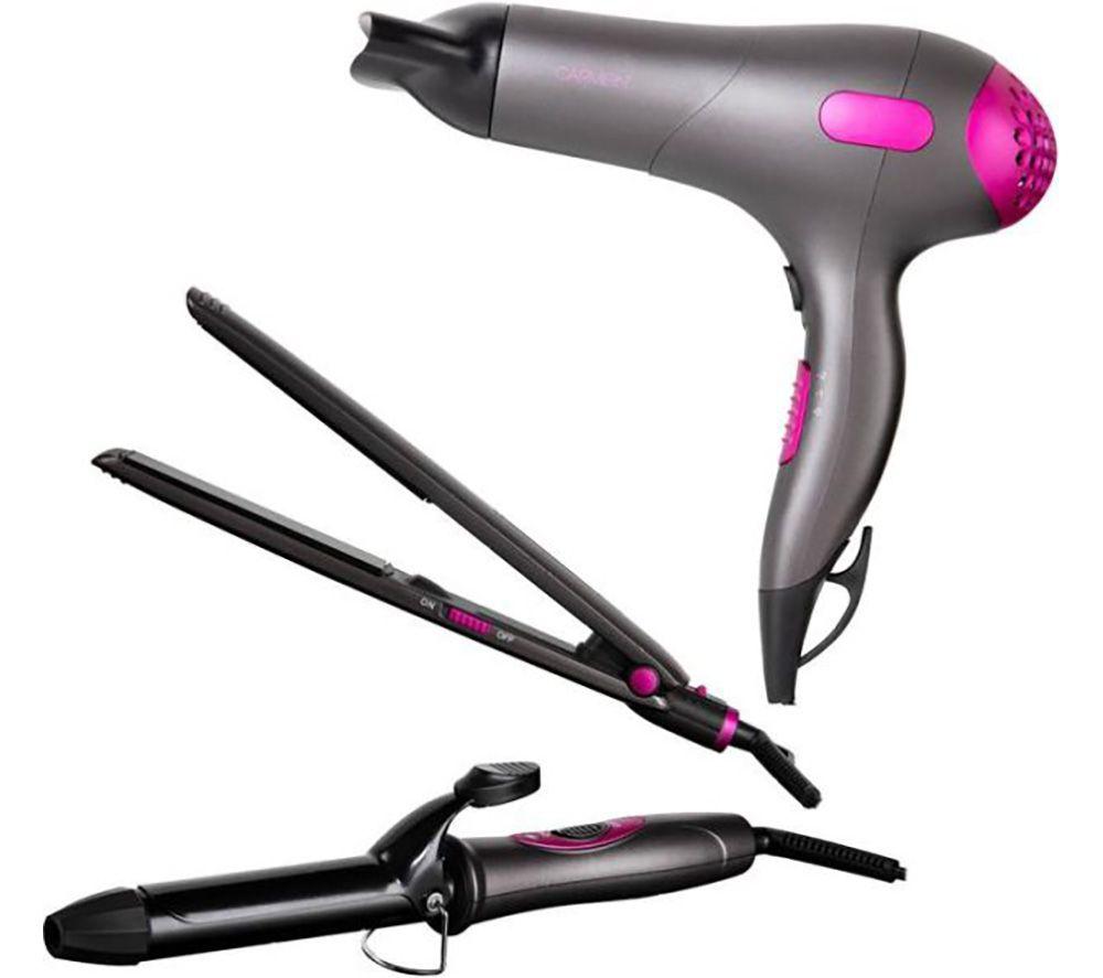 CARMEN Neon C81128 Hair Dryer, Straightener & Curling Tong Set - Grey, Purple & Black