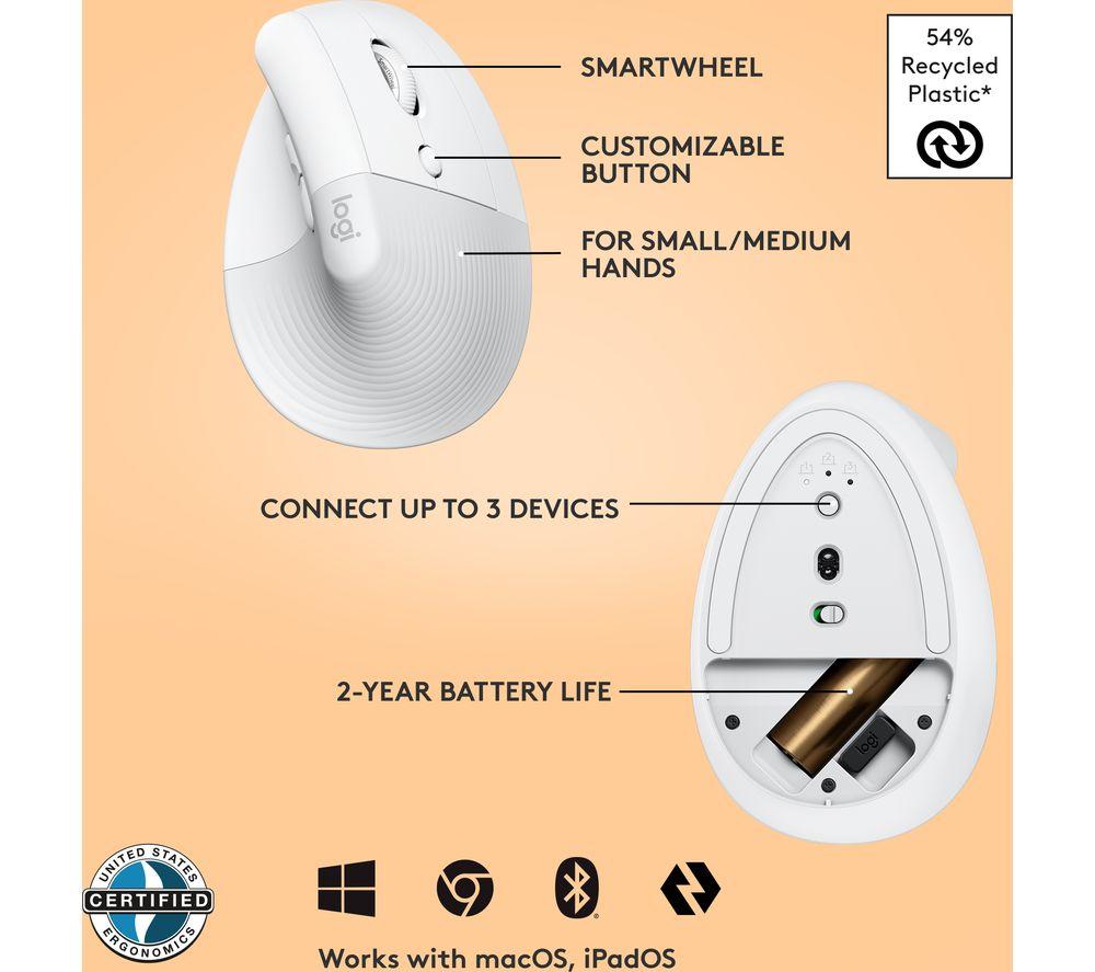 Ratón óptico ergonómico vertical LOGITECH Lift - Blanco