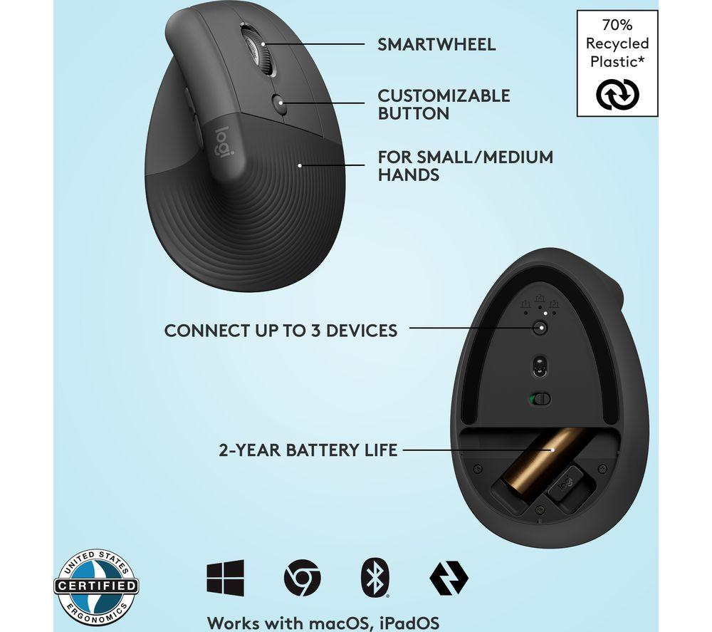 Ratón óptico ergonómico vertical Logitech Lift - Grafito