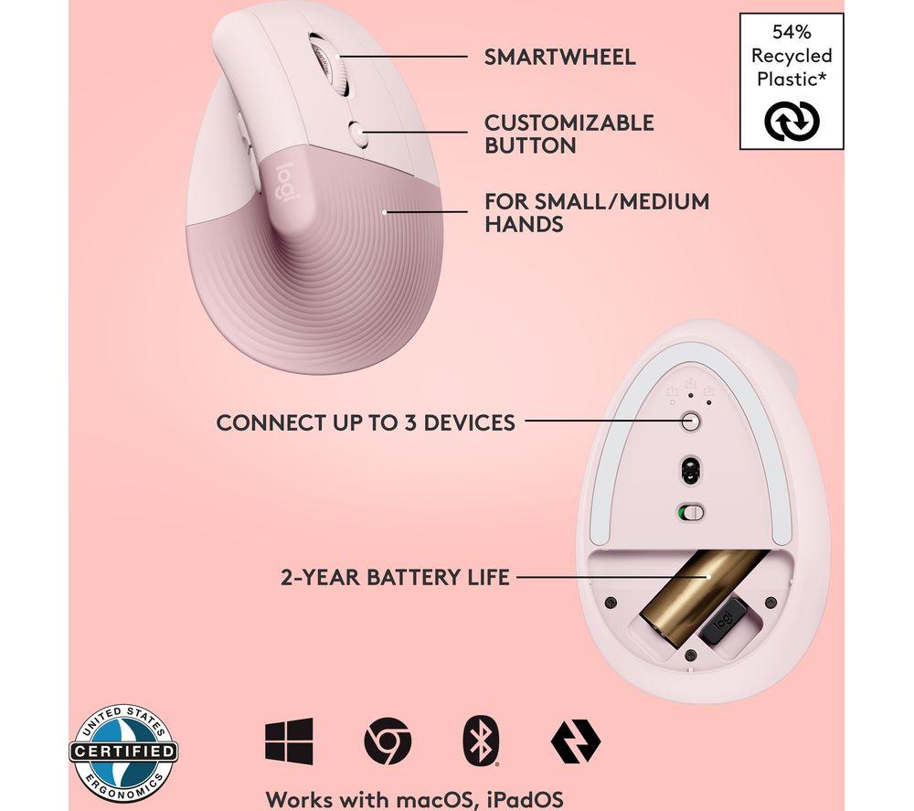 Ratón óptico ergonómico vertical LOGITECH Lift - Rosa