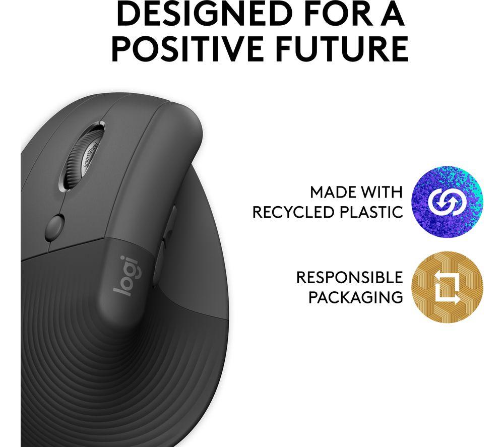 LOGITECH Lift Vertical Ergonomic Optical Mouse - Graphite, Left-Handed