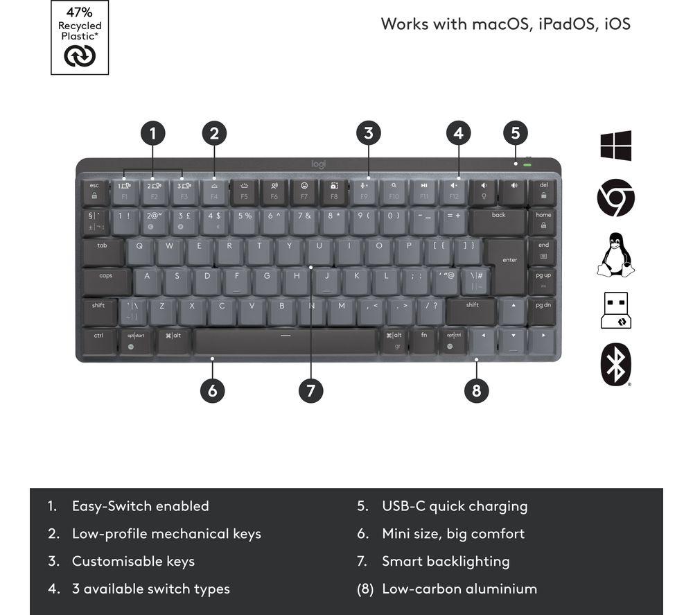 Teclado inalámbrico silencioso táctil Logitech MX Mechanical Mini - Grafito