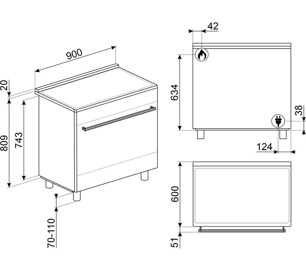 Cocina de doble combustible SMEG C92GMX2 90 - Acero inoxidable