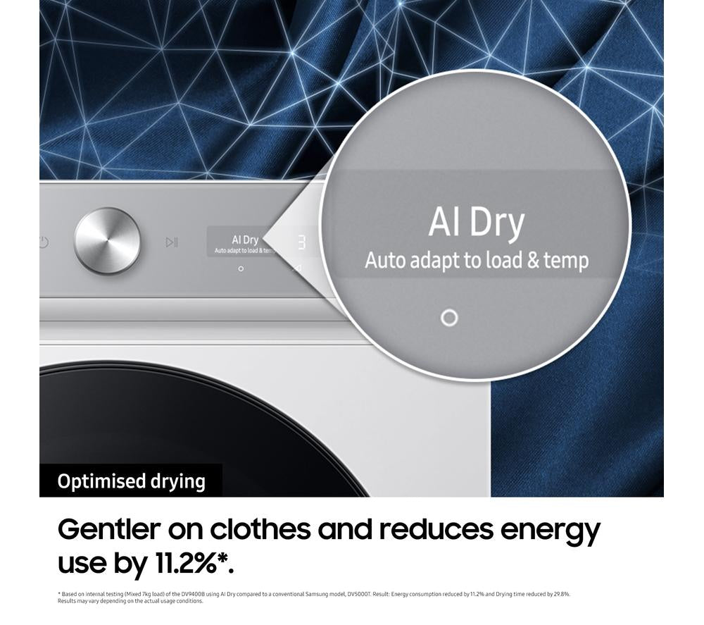 SAMSUNG Series Bespoke Series 8 AI Energy DV90BB9445GH/S1 WiFi-enabled 9 kg Heat Pump Tumble Dryer - White
