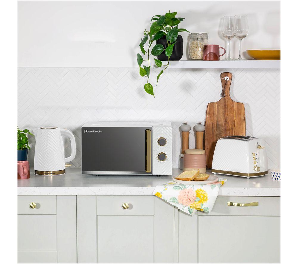 RUSSELL HOBBS Groove RHMM723 Compact Solo Microwave - White & Gold
