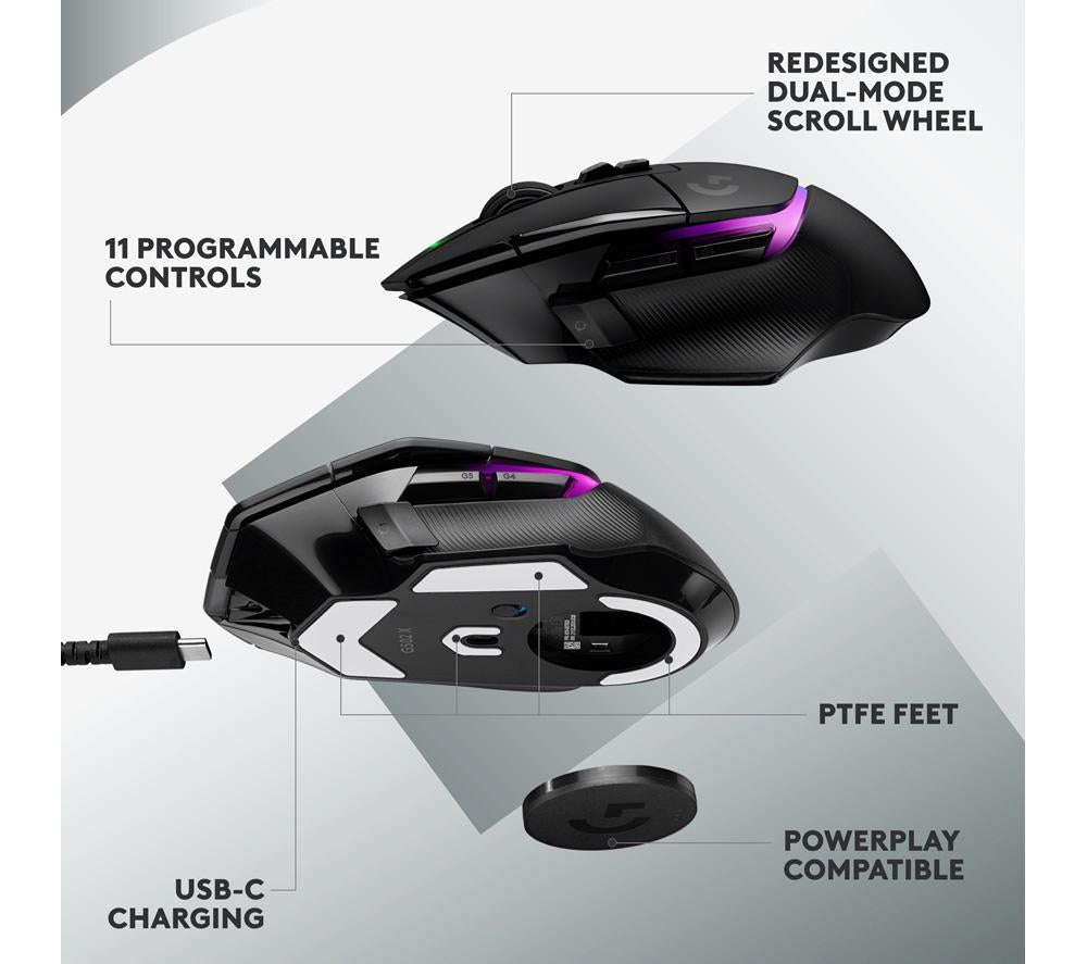 Ratón inalámbrico óptico para videojuegos Logitech G502 X Plus Lightspeed - Negro