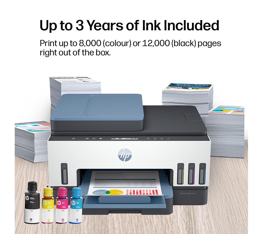 HP Smart Tank 7306 All-in-One Wireless Ink Tank Printer | Home Office | Up to 3 years Ink included