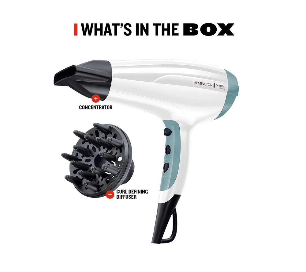 REMINGTON Shine Therapy D5216 Hair Dryer - White & Teal
