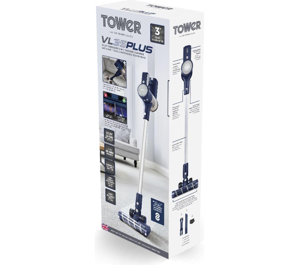 Aspiradora inalámbrica TOWER Plus Antienredos 3 en 1 VL35 - Azul y Plata