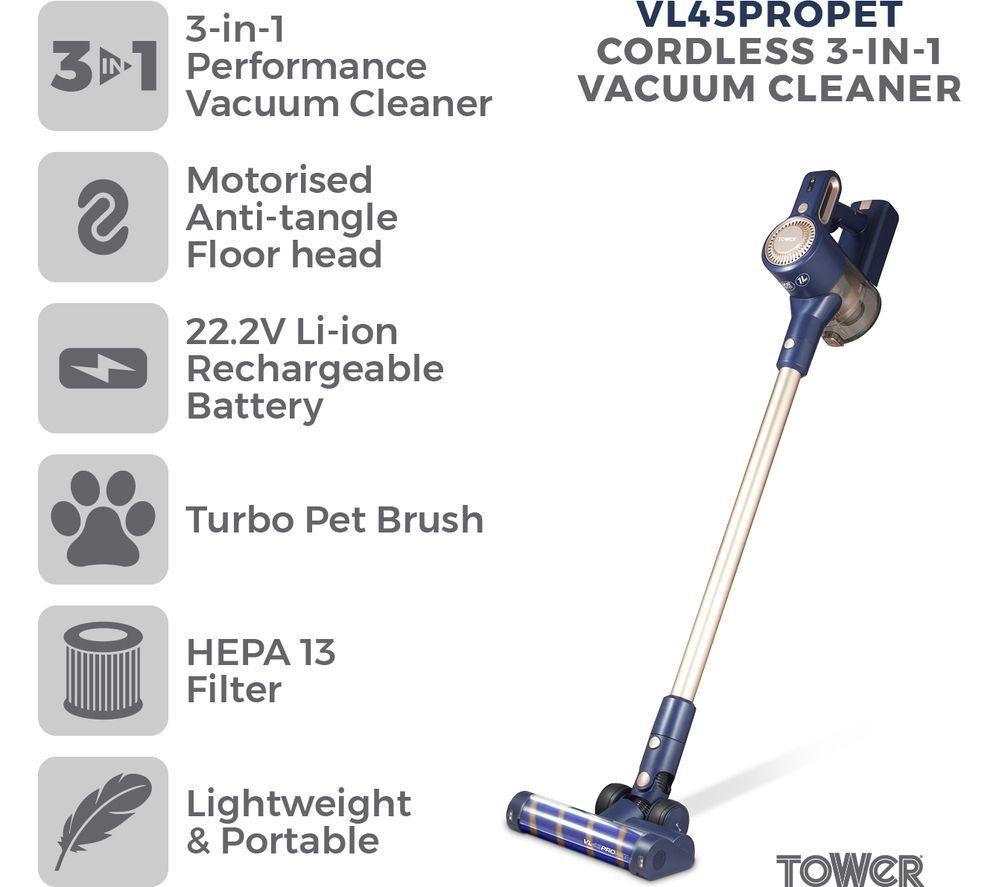Aspiradora sin cable TOWER Pro Pet 3 en 1 VL45 - Azul y Oro