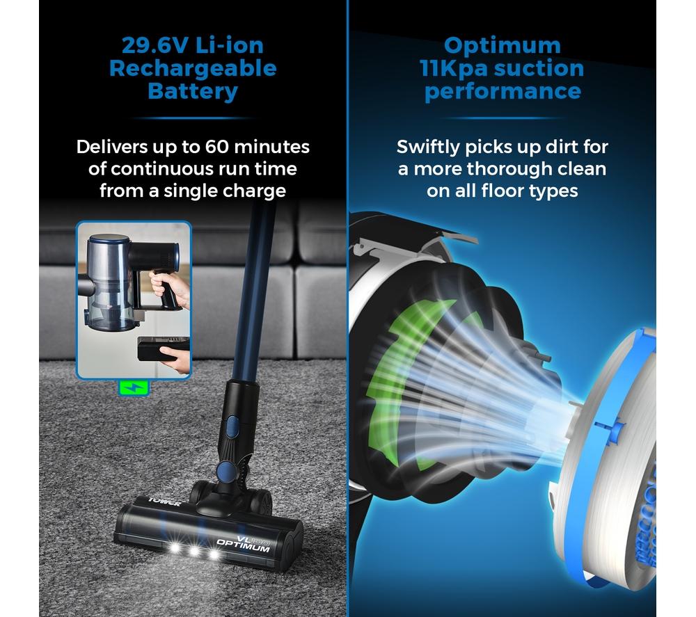 TOWER Optimum 3-in-1 VL100 Cordless Vacuum Cleaner - Blue & Black