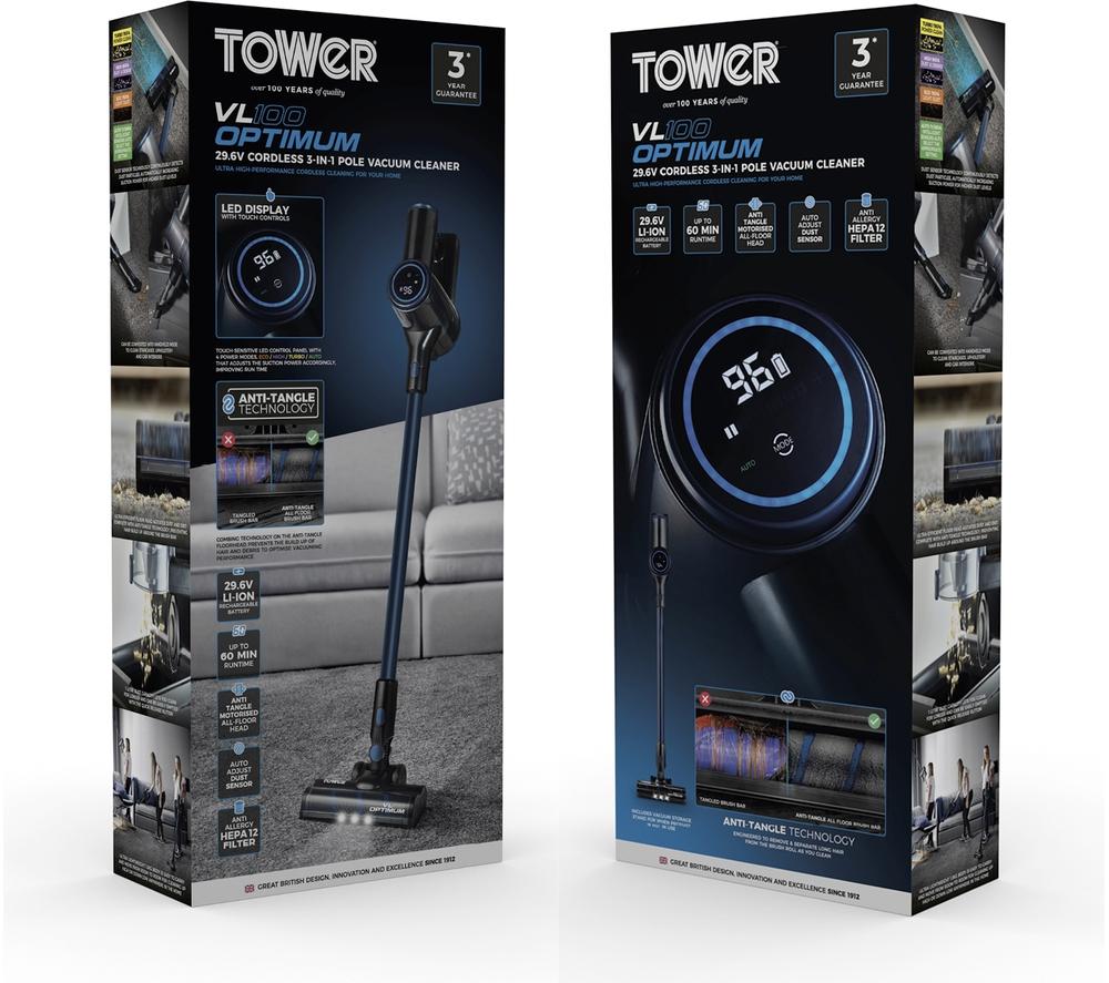 TOWER Optimum 3-in-1 VL100 Cordless Vacuum Cleaner - Blue & Black