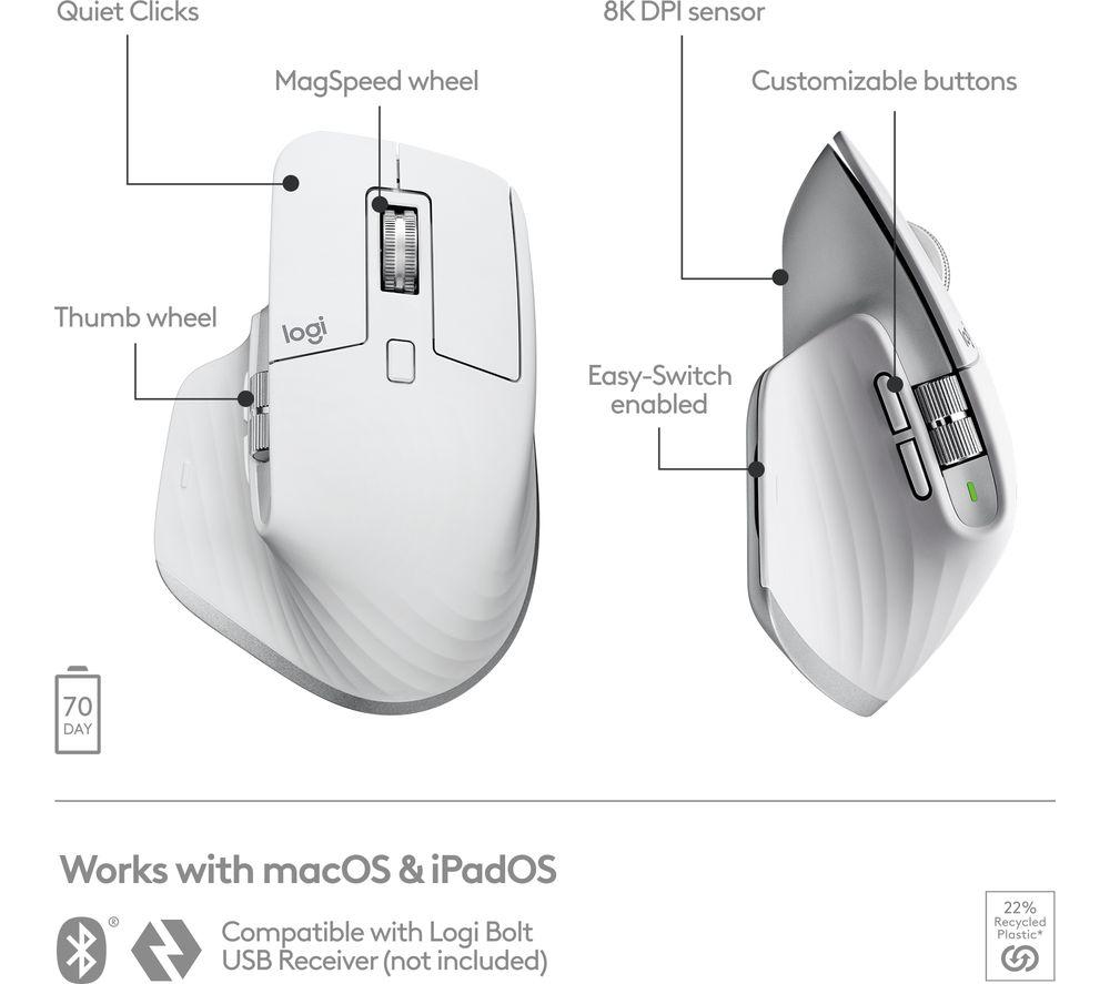 LOGITECH MX Master 3S for Mac Wireless Darkfield Mouse - Pale Grey