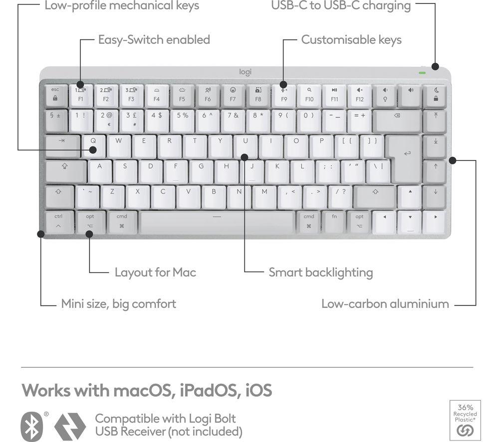 Teclado inalámbrico silencioso con respuesta táctil Logitech MX Mechanical Mini para Mac - Gris pálido