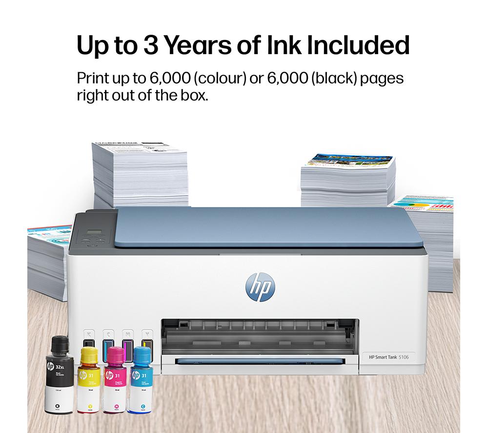 HP Smart Tank 5106 All-in-One Wireless Tank Printer | Home or Office | Up to 3 years of Ink included