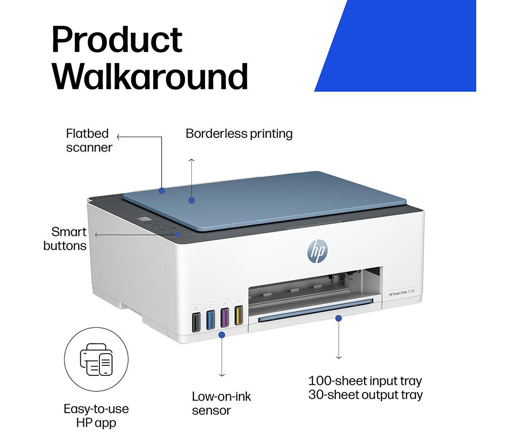 HP Smart Tank 5106 All-in-One Wireless Tank Printer | Home or Office | Up to 3 years of Ink included