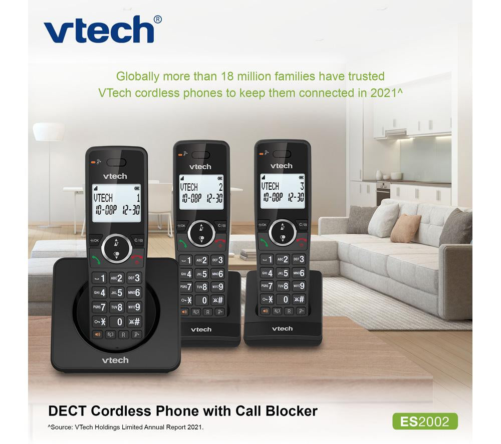 VTECH ES2002 Cordless Phone - Triple Handsets, Black