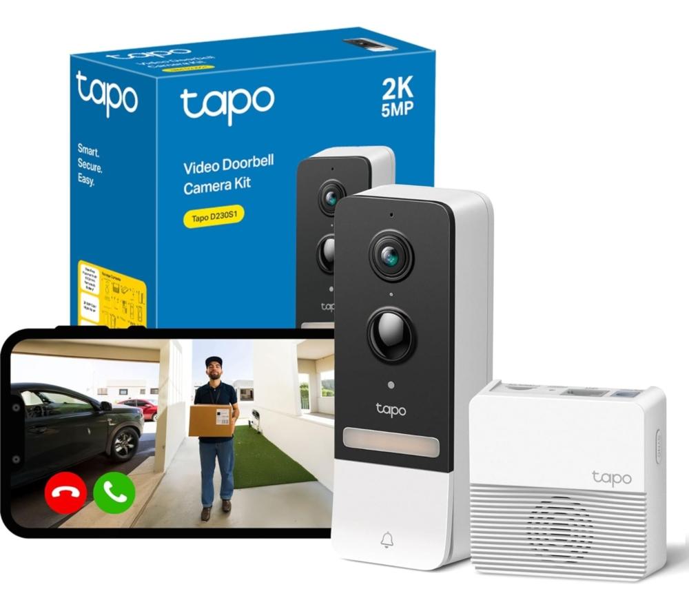 TP-LINK Tapo D230S1 2K 5 MP WLAN Video Türklingel mit Glocke – Weiß
