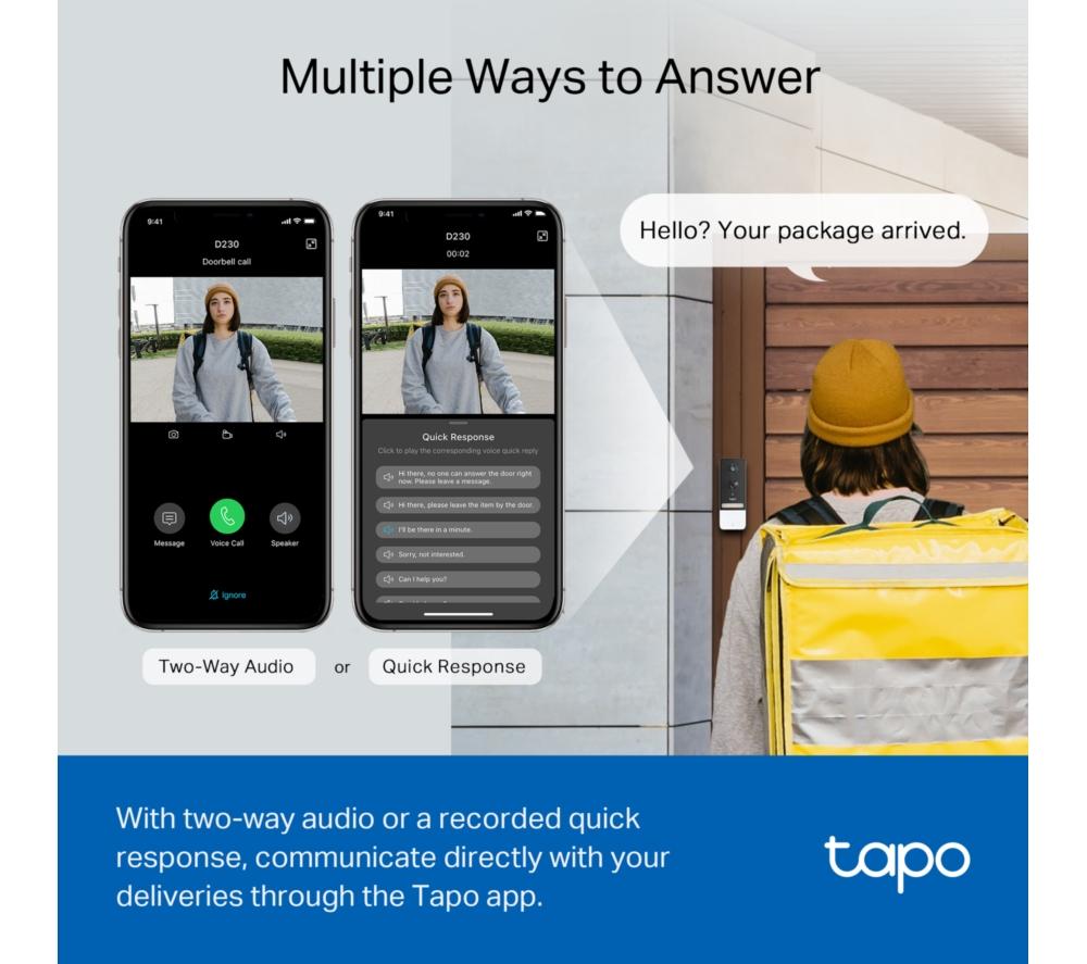 TP-LINK Tapo D230S1 2K 5 MP WLAN Video Türklingel mit Glocke – Weiß