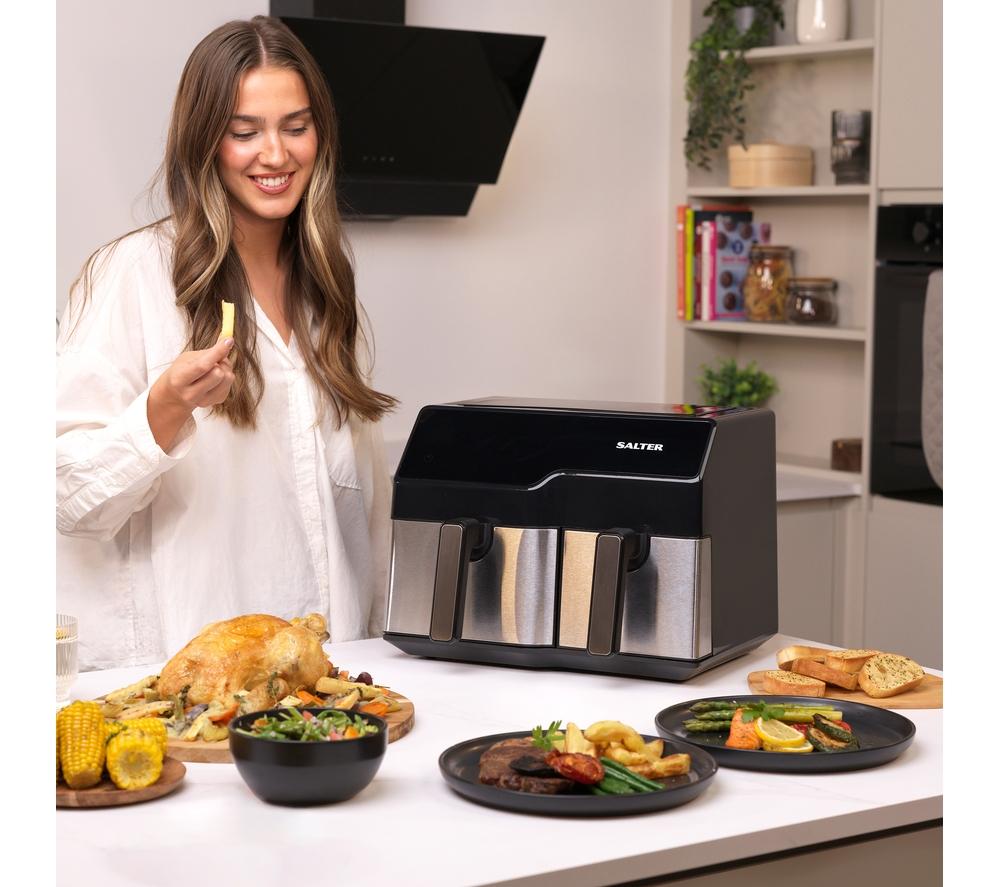 SALTER EK5729 9L Dual Air Fryer - Stainless Steel