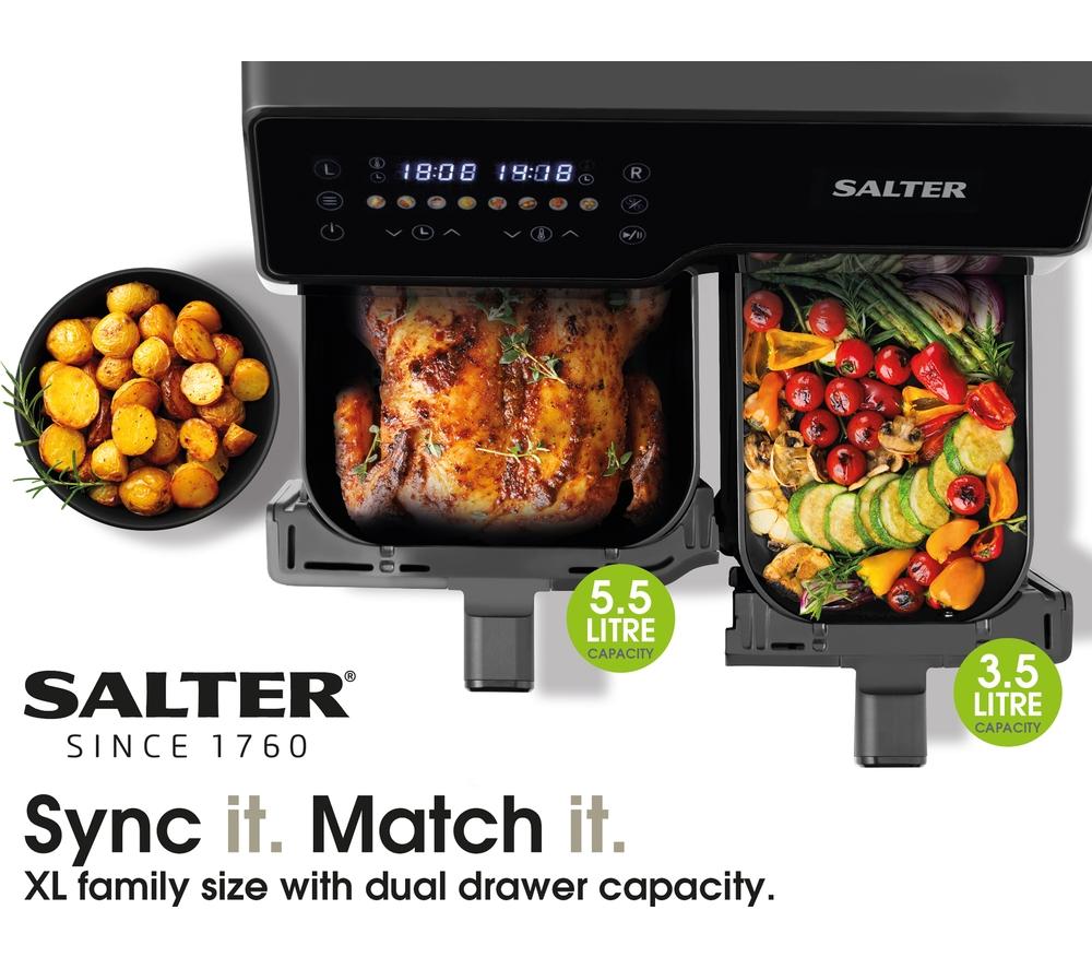 SALTER EK5729 9L Dual Air Fryer - Stainless Steel